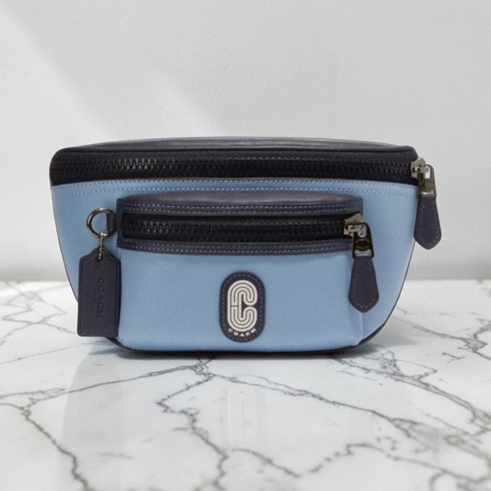 Coach New Westway Belt Bag Blue Black Leather Colorblock Patch CE495 NWT